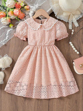 Young Girl' Countryside Cute Ruffled Collar Bubble Sleeve Floral Print Dress